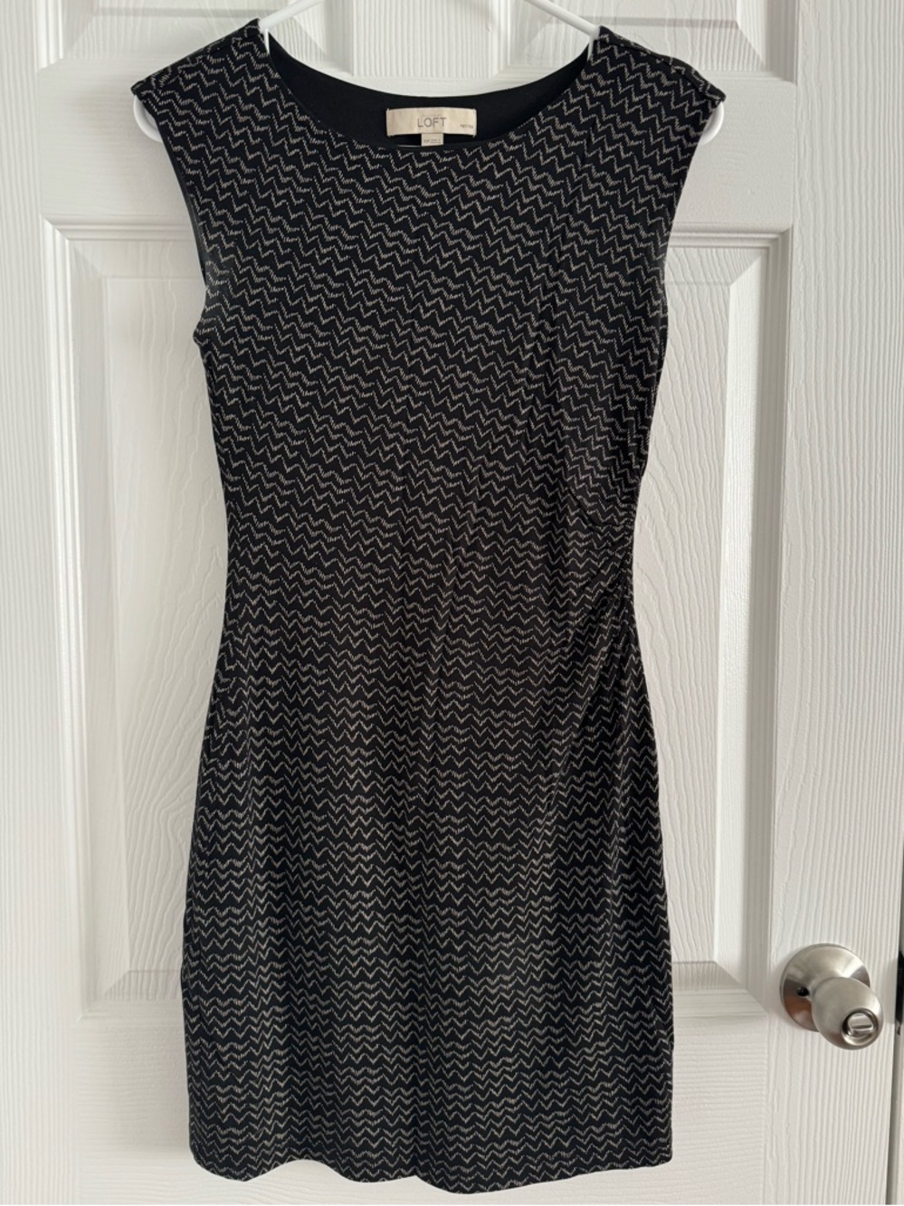 LOFT Black Sheath Dress with White Zigzag Pattern